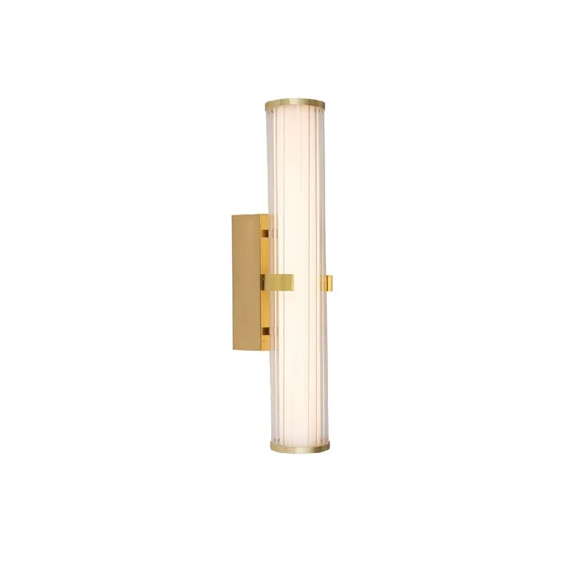 Clamp 18w LED Gold Bathroom Wall Light, Opal Ribbed Glass