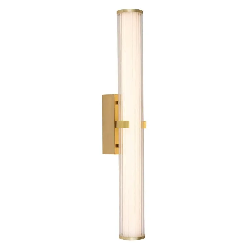 Clamp LED Gold Bathroom Wall Light, 23w, Opal Ribbed Glass