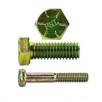 1/4" x 1/2" Hex Head Bolts Grade 8 Yellow Zinc Plated Coarse Thread