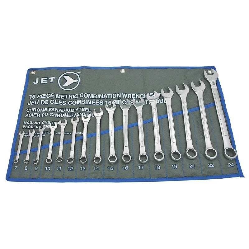 Jet 700173 16 Piece Raised Panel Chrome Vanadium Metric Combination Wrench Set