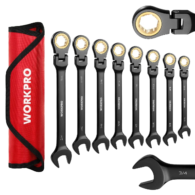 WORKPRO 8 Pcs Ratcheting Combination Flex-Head Anti-Slip Wrench Set