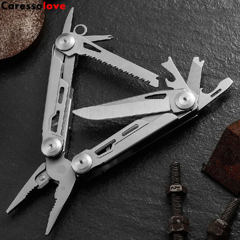 Caressolove Folding Multitool Pliers, With Survival Knife, Screwdriver, Saw, Utility Camping Gear Must Haves, Multifunctional Pocket Pliers, EDC Outdoor Hiking Multi Tool Sets For Men